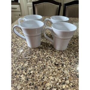 Pottery‎ Barn White Gabriella Coffee Mug Stoneware Portugal 4.5" tall Set Of 4